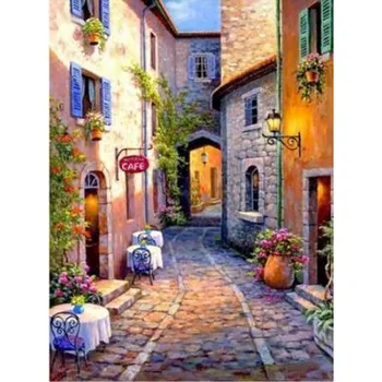 Diamantové malování Diamantové malování/HOMFUN - Rozsvícená ulička + třpytivé kamínky