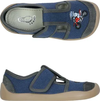 Chlapecké bačkory Bačkůrky plátěnky 3F 3BS3/48 bar3foot super flexi modré s motorkou barefoot velikost: 29