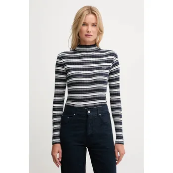 Pánské tričko Tričko s dlouhým rukávem Pepe Jeans tmavomodrá barva, s pologolfem, PL5000040 59A, vel. S