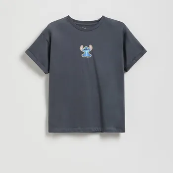 Dívčí tričko Reserved - Tričko s lesklým potiskem - tmavě šedá - 468FT-90X - 468FT-90X-128