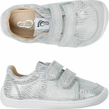 Dívčí polobotky 3F Kožené boty bar3foot 3BE39/LT-M9 stříbrné, suchý zip, barefoot velikost: 26