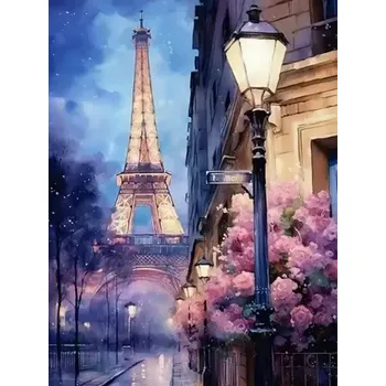 Diamantové malování Diamantové malování/Homfun - Pařížská ulička s lucernou + perleťové kamínky