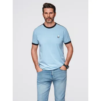 Pánské tričko s kontrastními pruhy - světle modré V3 OM-TSCT-0115 - XL