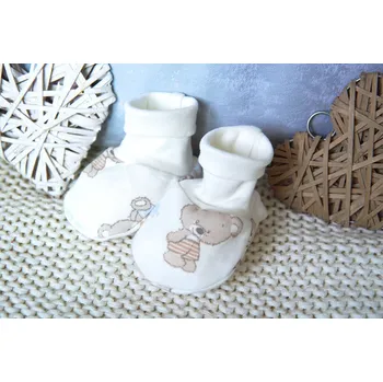 Capáčky AMÁLKA Kojenecké bavlněné capáčky smetanové, Méďa Velikost: 68-80