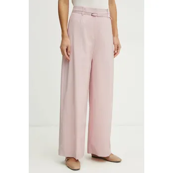 Dámské kalhoty Vlněné kalhoty BOSS dámské, růžová barva, široké, high waist, 50537404 03X, vel. 40