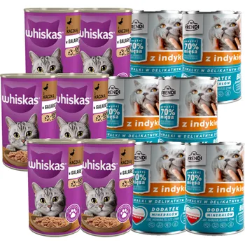 Krmivo pro kočku WHISKAS Adult kachna 6x400g + Frendi kousky v jemné krůtí omáčce 6x400g