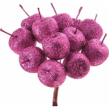 umělá květina jablíčka s glittrem na drátku (12 ks) růžová výrazná