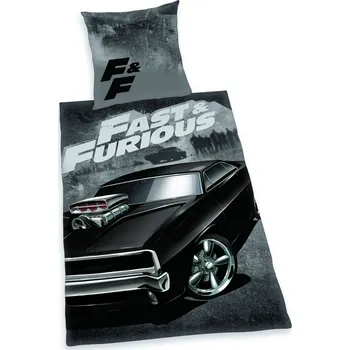 Povlečení Herding Bavlněné povlečení Fast and Furious, 135 x 200 cm, 80 x 80 cm, černá