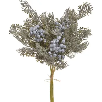 umělá květina zasněžený svazek túje s bobulemi - zelenošedá