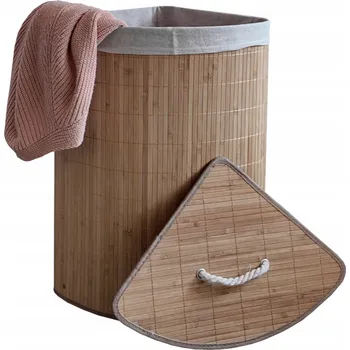 Koš na prádlo Rohový bambusový koš na prádlo s víkem 60 l světle hnědá