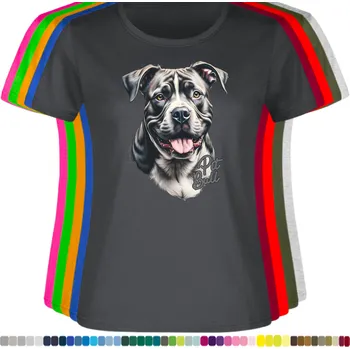 Dámské tričko damske-levne-bavlnene-tricko-digitalni-potisk-pes-pitbull Barva: Light graphite - světle grafitová, velikost: L