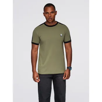 Pánské tričko Pánské tričko s kontrastními pruhy - olivové V4 OM-TSCT-0115 - XL