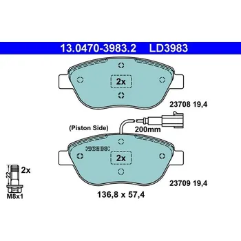 Brzdová destička Sada brzdových destiček, kotoučová brzda ATE 13.0470-3983.2