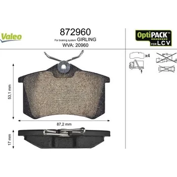 Brzdová destička Sada brzdových destiček, kotoučová brzda VALEO 872960