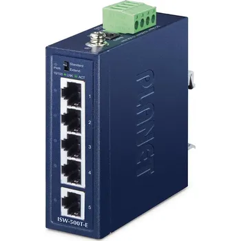 Switch Planet ISW-500T-E kompaktní průmyslový switch, 5x 10/100Base-TX, ESD, DIN, 12-55VDC, IP40, -40~75°C, 250m Extended