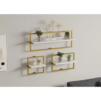 police Sada 3 ks nástěnných polic Yeso bílá/zlatá