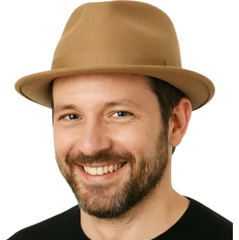 Klobouk Fiebig - Headwear since 1903 Klasický trilby klobouk vlněný Fiebig - béžový s béžovou stuhou Velikost: 57 cm (M)