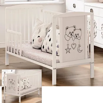 Dětská postýlka s bočnicí 2v1 Timmi 60x120 se dvěma medvídky Druh matrace: kokos pohanka matrace 60x120x11cm + 1190kć