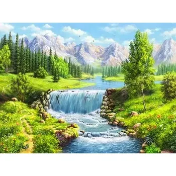 Diamantové malování Diamantové malování/Homfun - Potok na louce + třpytivé kamínky