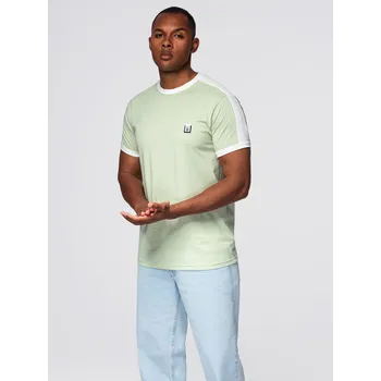 Pánská móda Pánské tričko s kontrastními pruhy - pistáciová V9 OM-TSCT-0115 - S