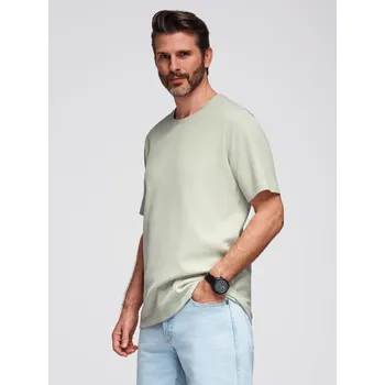 Pánská móda Pánské tričko s kulatým výstřihem a vaflovou texturou - pistáciová V4 OM-TSCT-0197 - XXL