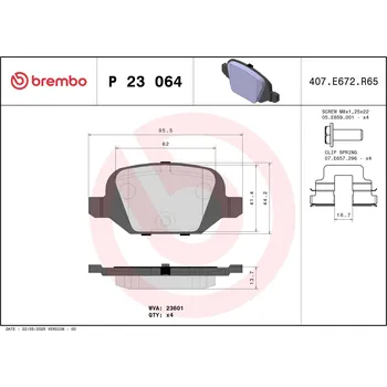 Brzdová destička Sada brzdových destiček, kotoučová brzda BREMBO P 23 064