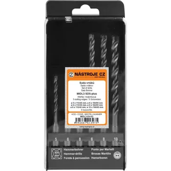 Vrták NÁSTROJE CZ Sada vrtáků MIDL3 SDS-plus 6dílná 2b. 5,6,8x110/45 a 6,8,10x160/95 - MIDL3-SV-02