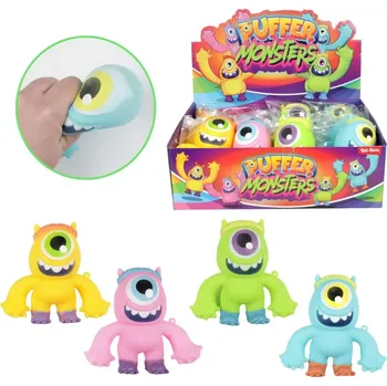 Míček s obličejem s třásněmi antistresový mačkací sliz 6cm 4 barvy 12ks v boxu