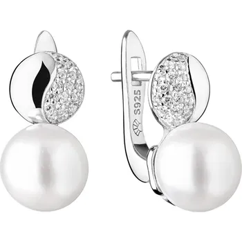 Náušnice Gaura Pearls Stříbrné náušnice s řiční perlou a zirkony Becky, stříbro 925/1000 SK19484EL Bílá