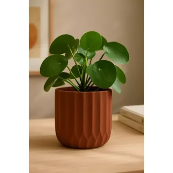 Stojan na květiny Present Time Květináč Stripes (keramický, hnědý, Ø 18 cm)