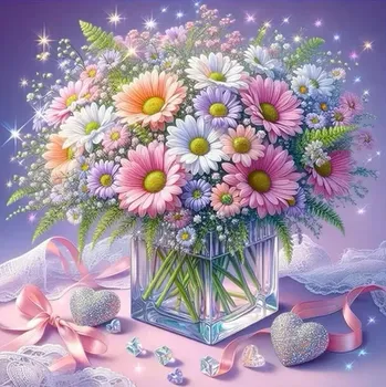 Diamantové malování Diamantové malování/Homfun - Kytice ve skleněné váze + perleťové kamínky NOVINKA