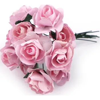 umělá květina Umělá papírová mini růže na drátku - růžová sv.