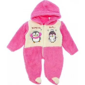 Kojenecký overall Plyšový overal Tučňák růžový 56/62