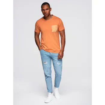 Pánské tričko Pánské bavlněné tričko s kapsou a potiskem - oranžové V3 OM-TSPT-0227 - S