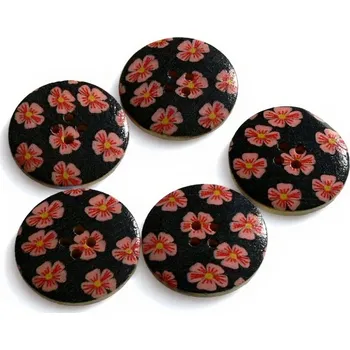 Knoflík Knoflík dřevěný 48“ (30,5 mm) Květ 110892 - černo-růžová