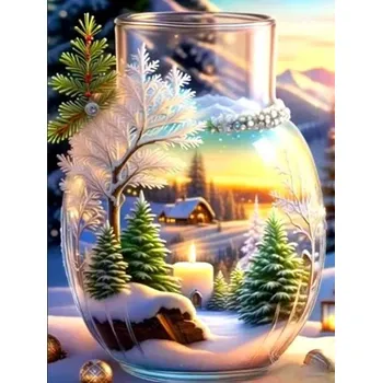 Diamantové malování Diamantové malování/Homfun - Vánoční krajina v baňce + perleťové kamínky