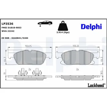 Brzdová destička Sada brzdových destiček, kotoučová brzda DELPHI LP3536