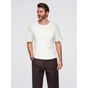 Pánské tričko Pánské tričko s kulatým výstřihem a vaflovou texturou - broken white V1 OM-TSCT-0197 - XXL