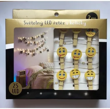 Vánoční dekorace Světelný LED řetěz s kolíčky, 25 LED/300 cm - Smajlíci