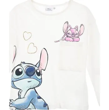 Bílé dívčí tričko s dlouhým rukávem a kapsičkou Disney Stitch Velikost: 98