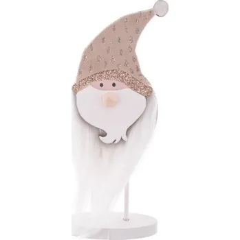 Vánoční dekorace Skřítek 19cm s glitry béžovo-zlatý, dřevěný