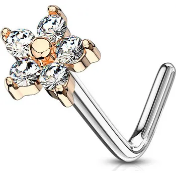 Piercing Šperky4U Zlacený zahnutý piercing do nosu, čiré kamínky - N0083-RDC