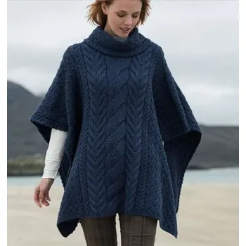Aran Woollen Mills VLNĚNÉ PONČO, merino vlna, modré