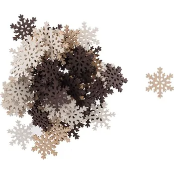 Vánoční dekorace Vločka 4cm, 72ks dřevěná, mix barev
