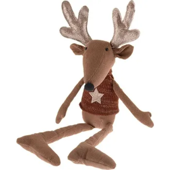Vánoční dekorace Jelen 42cm sedící ve vestě s hvězdou, hnědý