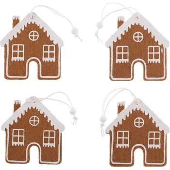 Vánoční dekorace Závěs Domeček 4ks 6,5x7cm, filcový