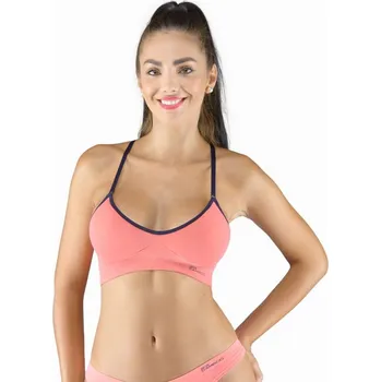 Dámské oblečení Dámská podprsenka sportovní s vycpávkami, bez kostice, bezešvé, jednobarevné Eco Bamboo 07020P - tomato tm. modrá - M/L