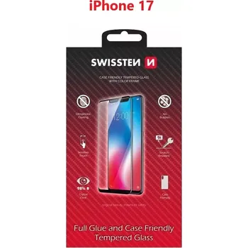 Swissten Full Glue sklo iPhone 17 – černý rámeček (SWISSTEN Full Glue, Color Frame, Case Friendly – černé ochranné sklo, tvrzené sklo 9H pro Apple iPhone 17 s celoplošným lepením a oleofobní vrstvou)
