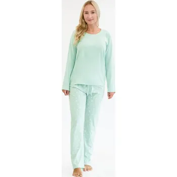 Dámské pyžamo Dámské pyžamo dlouhé dámské, šité, s potiskem Pyžama 2024 19161P - aqua bílá - XXL