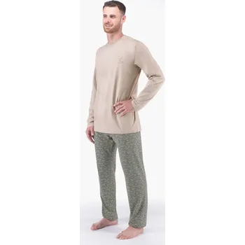 Pánské pyžamo Pánské pyžamo dlouhé pánské, šité, s potiskem Pyžama 2024 79175P - šedohnědá šedá - S